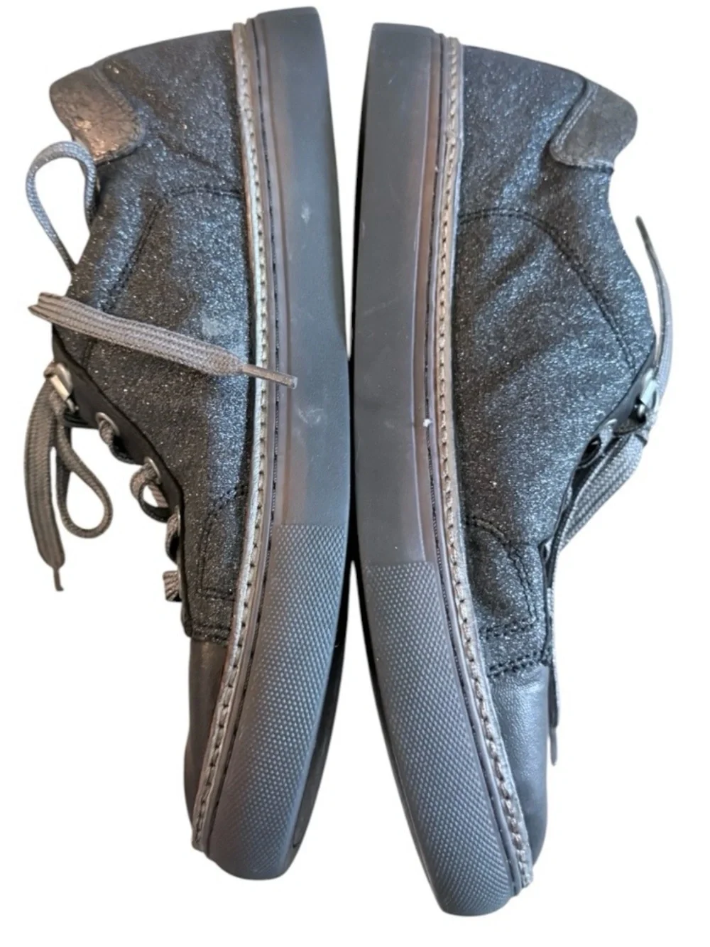Johnston & Murphy Callie lace up dark sneakers pewter glitter fabric sneakers
